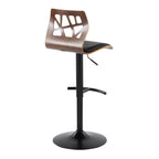 Folia Adjustable Barstool - Set Of 2 - Black Metal, Walnut Wood, Black PU