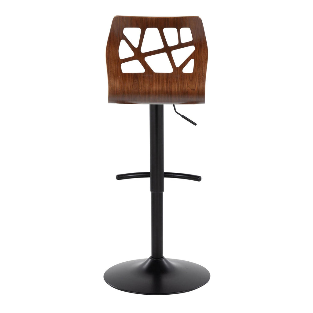 Folia Adjustable Barstool - Set Of 2 - Black Metal, Walnut Wood, Black PU
