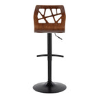 Folia Adjustable Barstool - Set Of 2 - Black Metal, Walnut Wood, Black PU