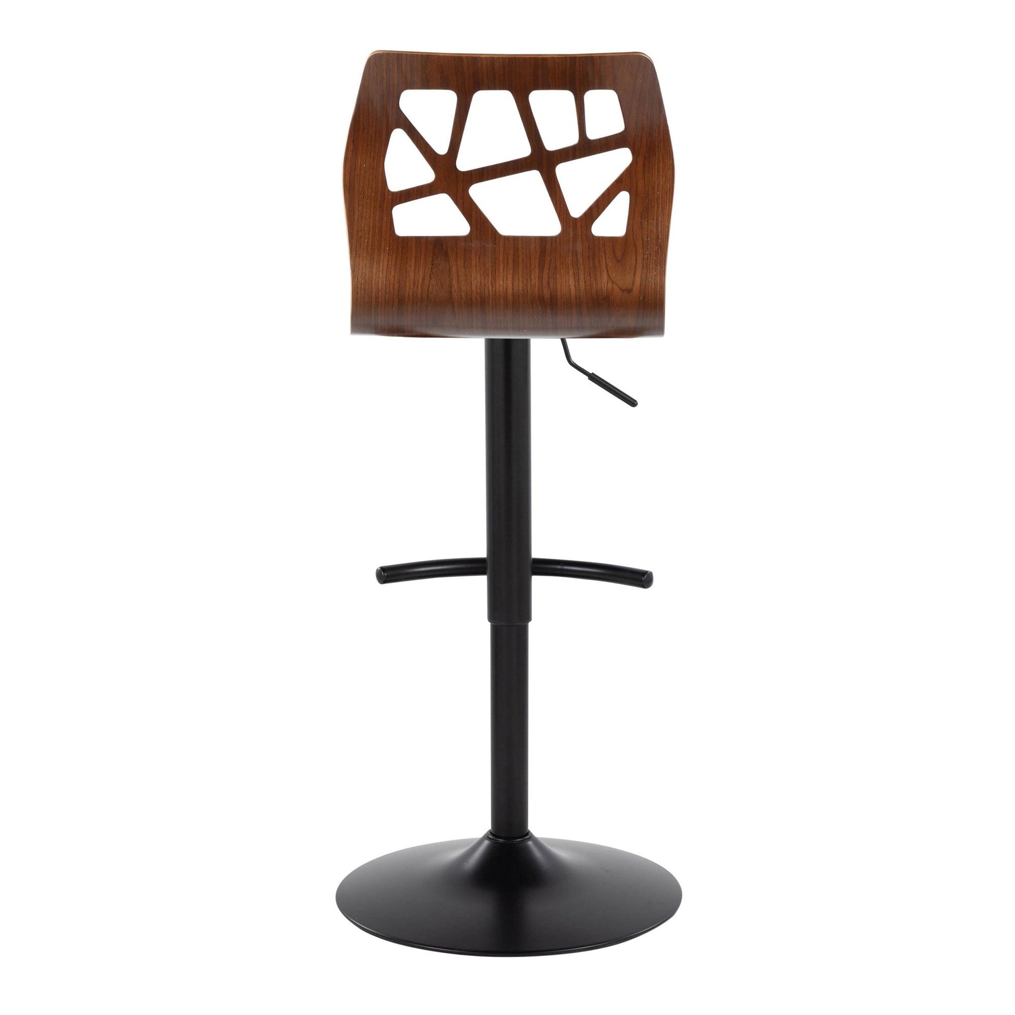 Folia Adjustable Barstool - Set Of 2 - Black Metal, Walnut Wood, Black PU