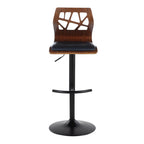 Folia Adjustable Barstool - Set Of 2 - Black Metal, Walnut Wood, Black PU