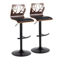 Folia Adjustable Barstool - Set Of 2 - Black Metal, Walnut Wood, Black PU