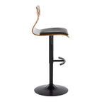 Folia Adjustable Barstool - Set Of 2 - Black Metal, Walnut Wood, Black PU