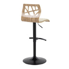 Folia Adjustable Barstool - Set of 2 - Black Metal, Zebra Wood, Cream PU