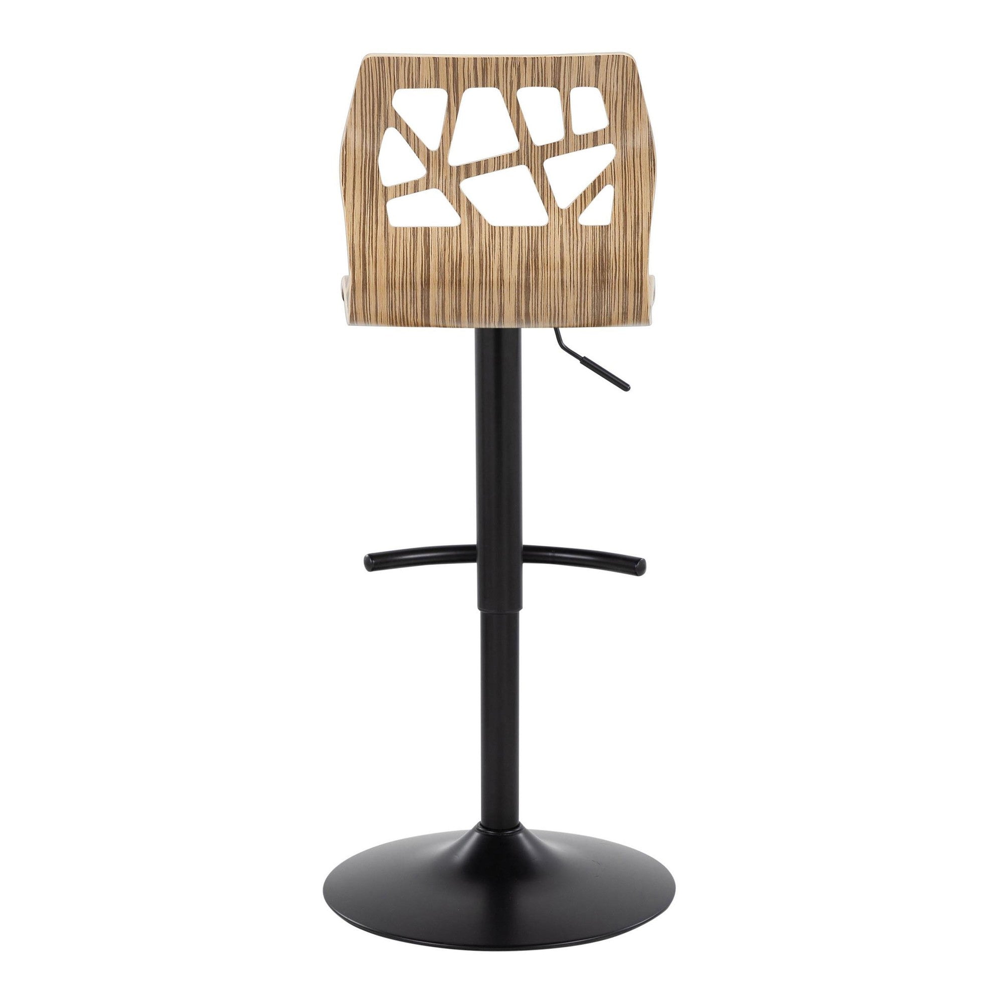 Folia Adjustable Barstool - Set of 2 - Black Metal, Zebra Wood, Cream PU
