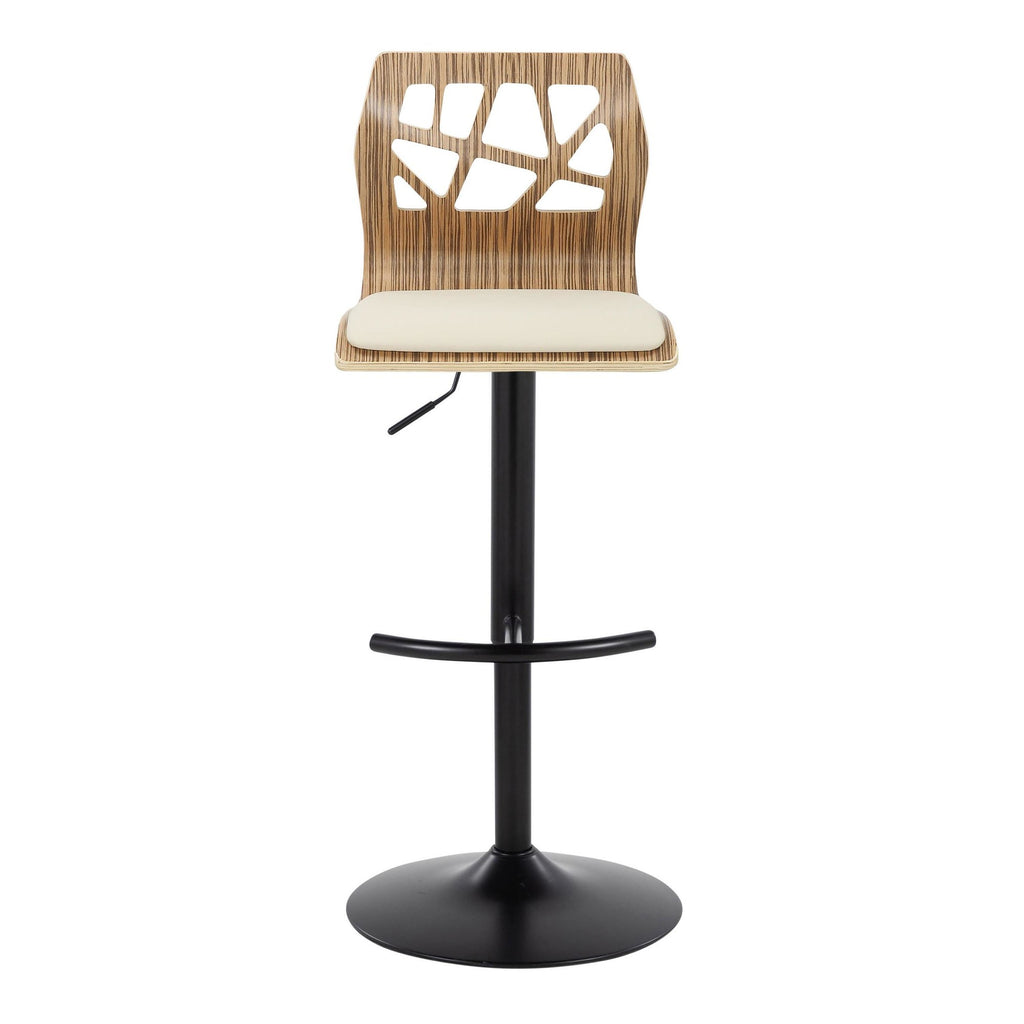 Folia Adjustable Barstool - Set of 2 - Black Metal, Zebra Wood, Cream PU