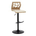 Folia Adjustable Barstool - Set of 2 - Black Metal, Zebra Wood, Cream PU