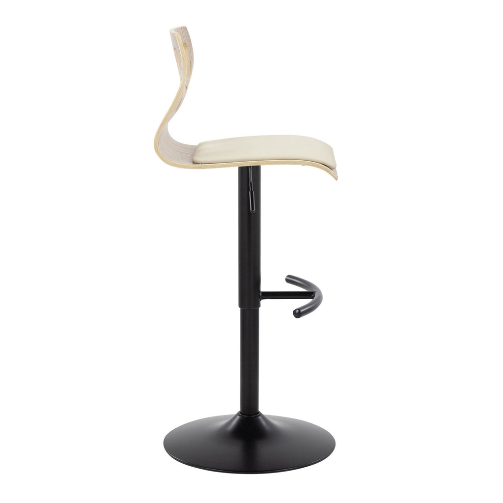 Folia Adjustable Barstool - Set of 2 - Black Metal, Zebra Wood, Cream PU