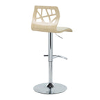 Folia Adjustable Barstool - Set of 2 - Chrome Metal, Natural Wood, Cream PU