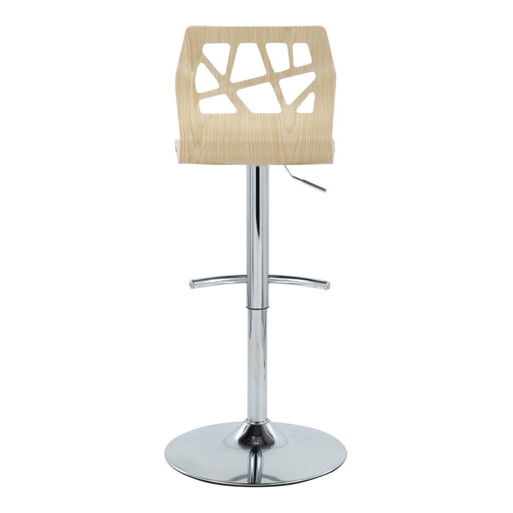 Folia Adjustable Barstool - Set of 2 - Chrome Metal, Natural Wood, Cream PU