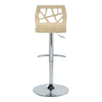 Folia Adjustable Barstool - Set of 2 - Chrome Metal, Natural Wood, Cream PU