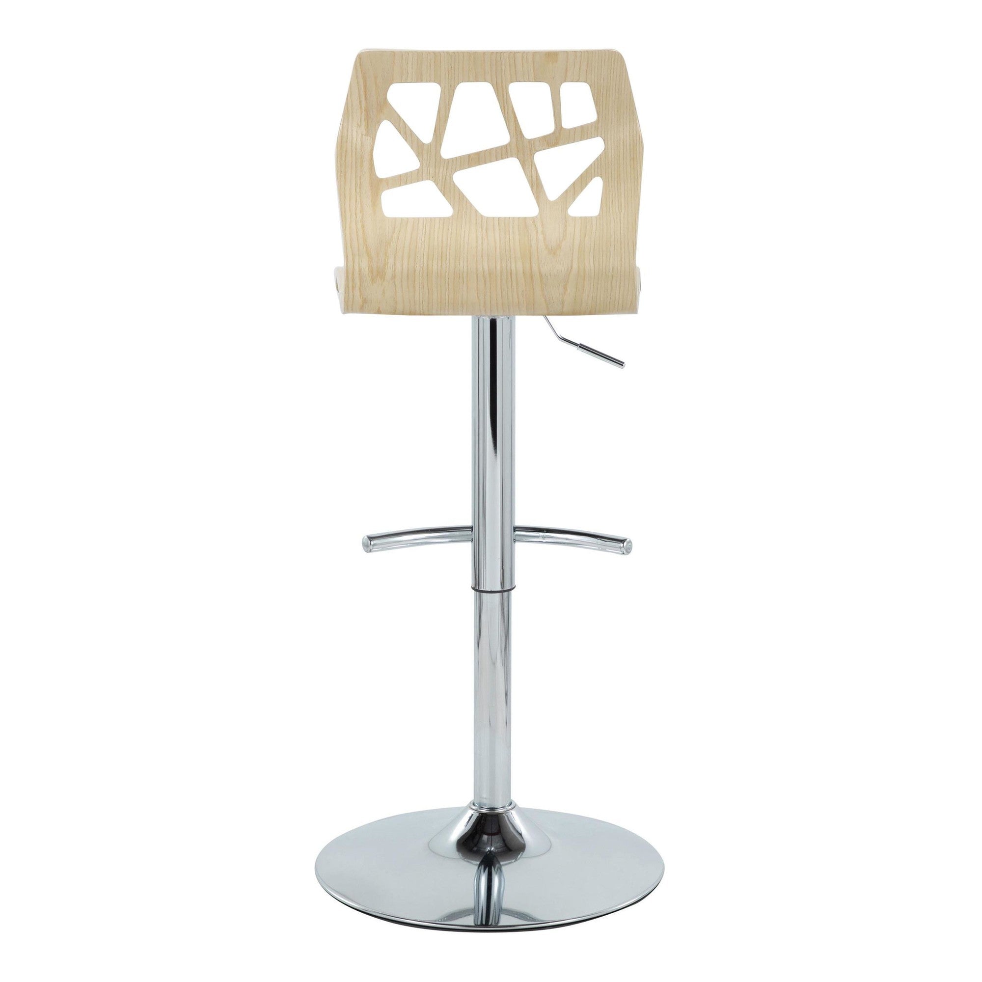 Folia Adjustable Barstool - Set of 2 - Chrome Metal, Natural Wood, Cream PU