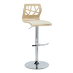 Folia Adjustable Barstool - Set of 2 - Chrome Metal, Natural Wood, Cream PU