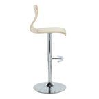 Folia Adjustable Barstool - Set of 2 - Chrome Metal, Natural Wood, Cream PU