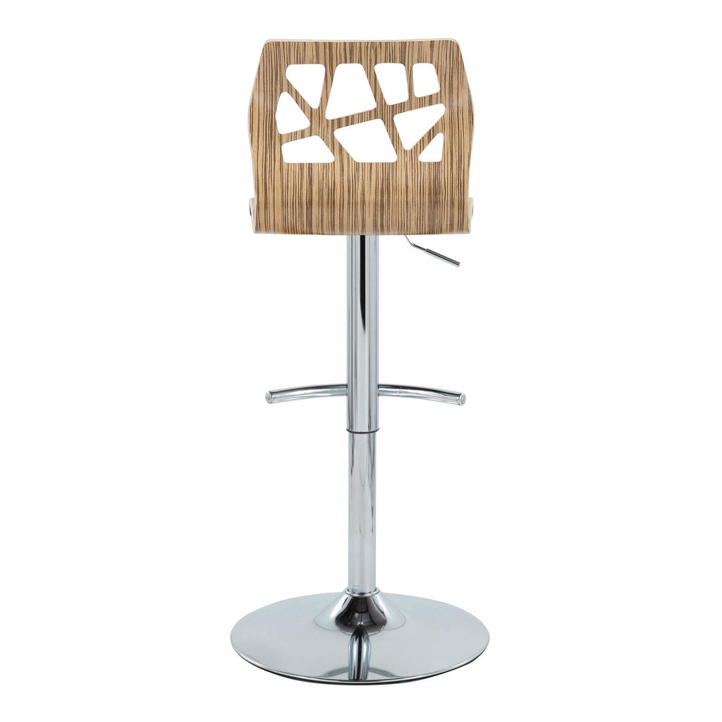 Folia Adjustable Barstool - Set of 2 - Chrome Metal, Zebra Wood, Cream PU