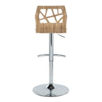 Folia Adjustable Barstool - Set of 2 - Chrome Metal, Zebra Wood, Cream PU