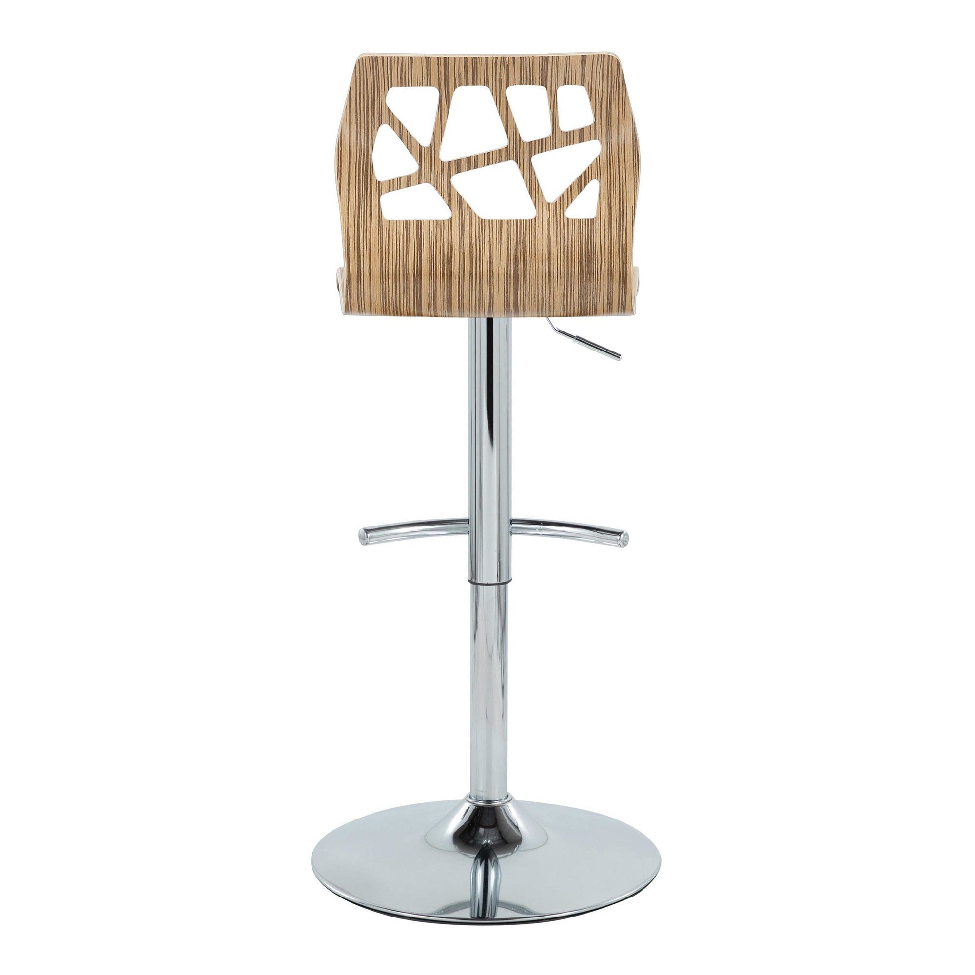Folia Adjustable Barstool - Set of 2 - Chrome Metal, Zebra Wood, Cream PU