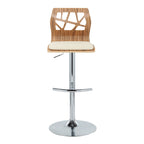 Folia Adjustable Barstool - Set of 2 - Chrome Metal, Zebra Wood, Cream PU
