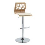 Folia Adjustable Barstool - Set of 2 - Chrome Metal, Zebra Wood, Cream PU