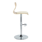 Folia Adjustable Barstool - Set of 2 - Chrome Metal, Zebra Wood, Cream PU
