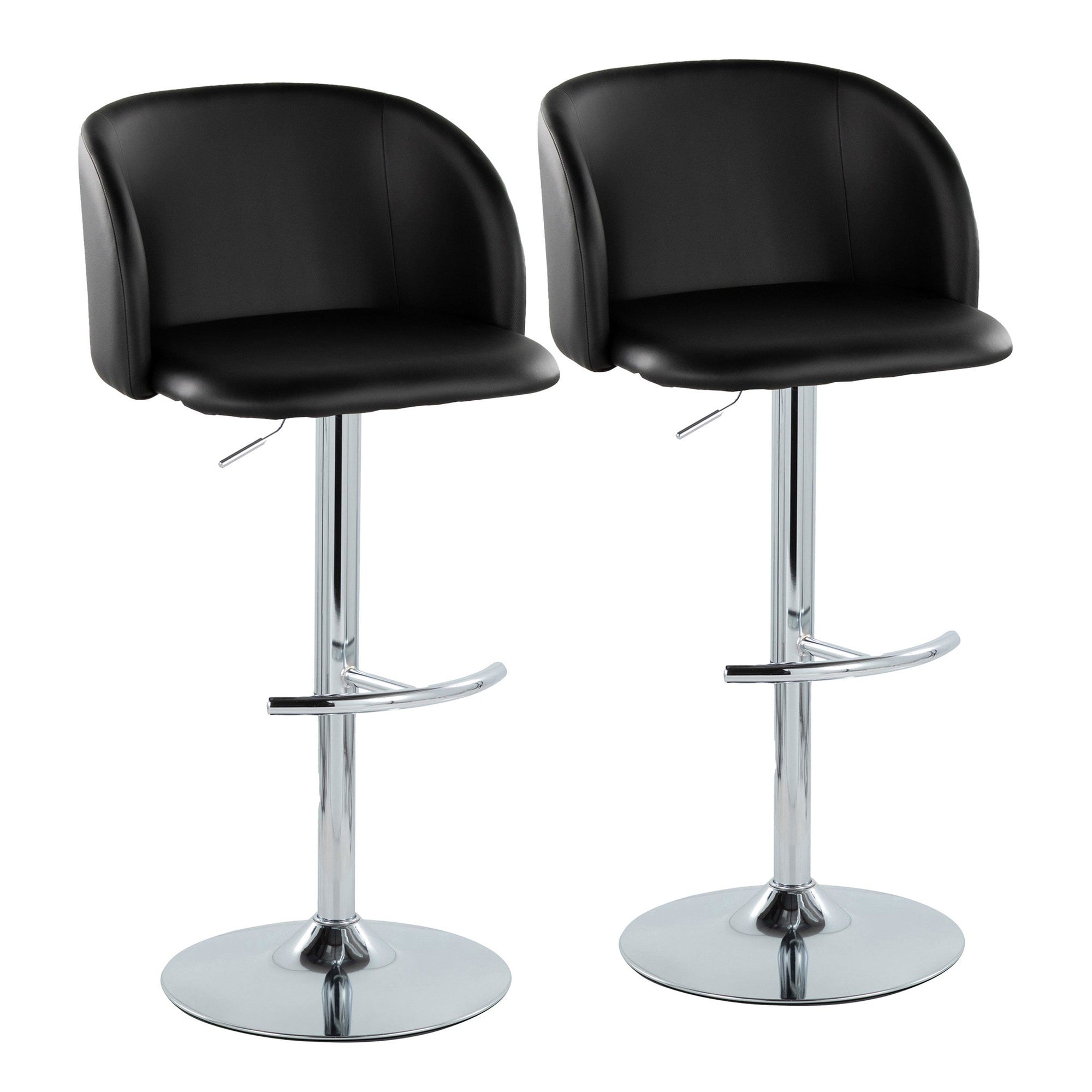 Fran Adjustable Barstool - Set of 2 - Chrome Metal, Black PU