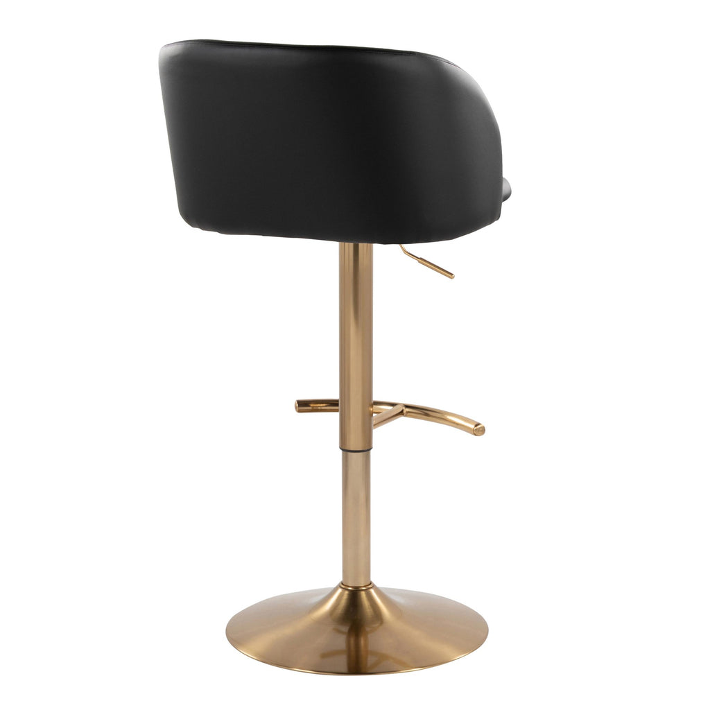 Fran Adjustable Barstool - Set of 2 - Gold Metal, Black PU