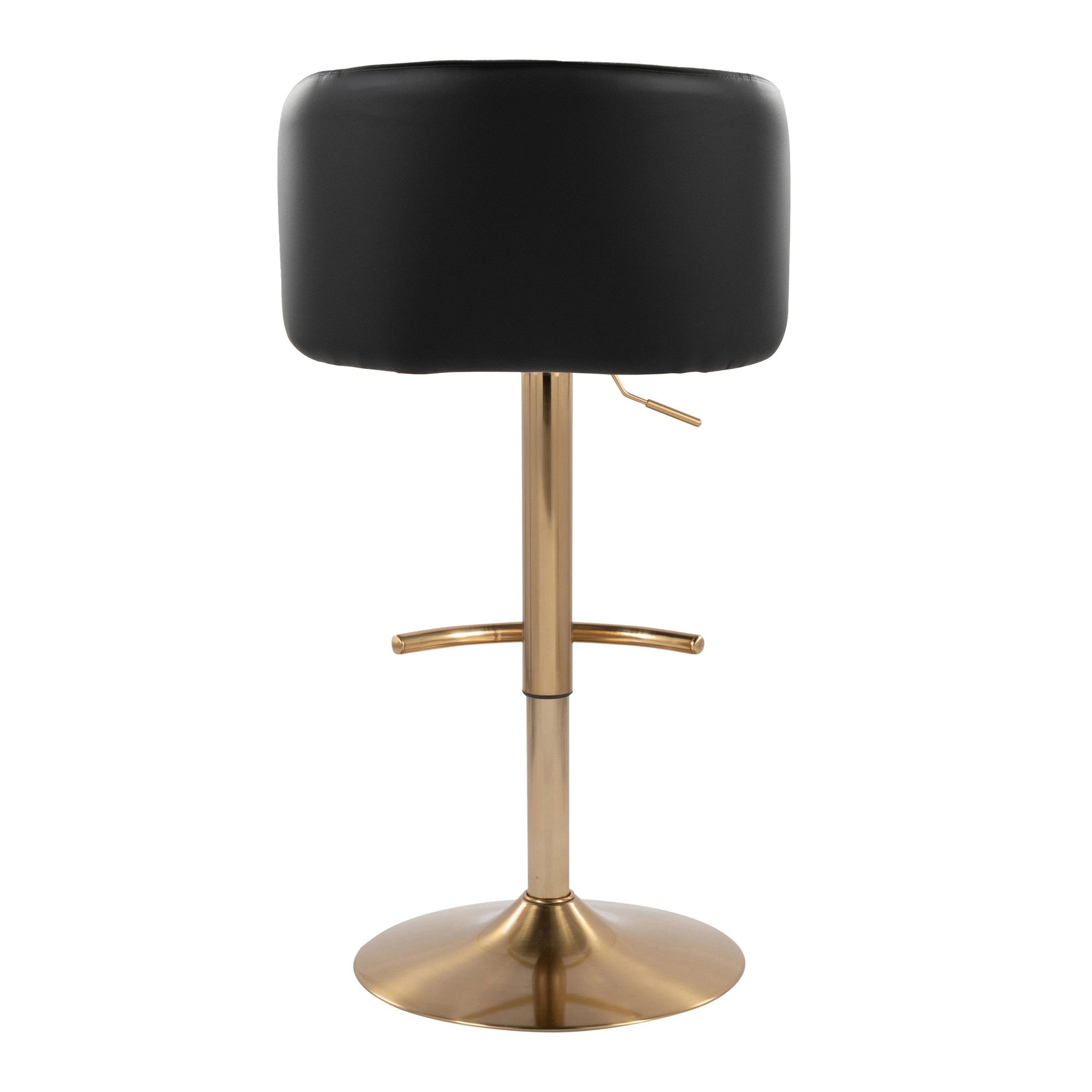 Fran Adjustable Barstool - Set of 2 - Gold Metal, Black PU