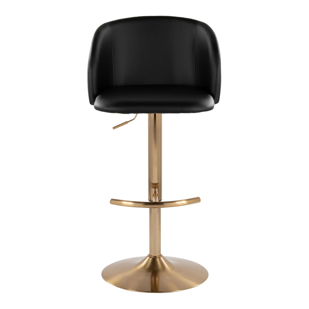 Fran Adjustable Barstool - Set of 2 - Gold Metal, Black PU
