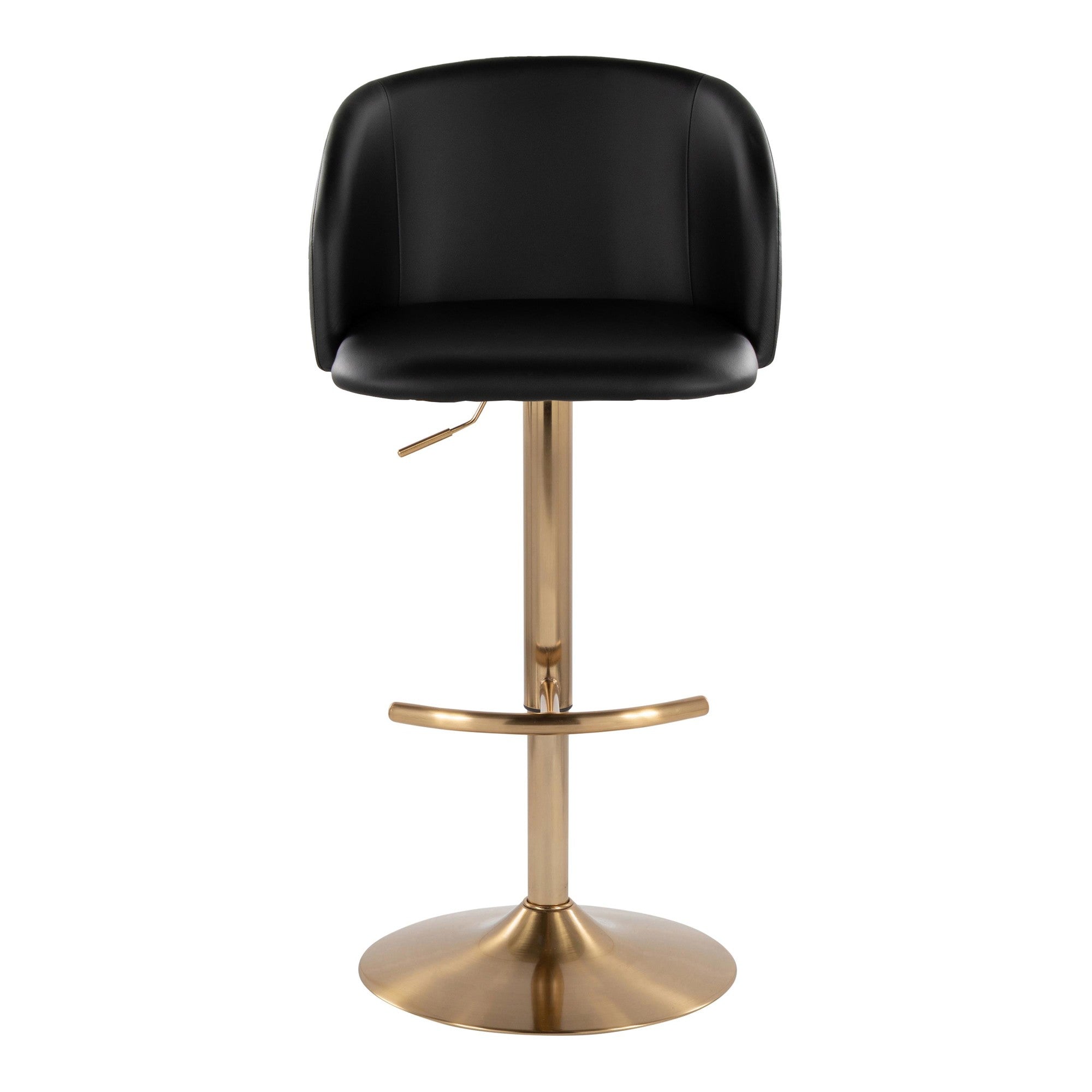 Fran Adjustable Barstool - Set of 2 - Gold Metal, Black PU