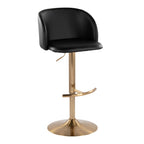 Fran Adjustable Barstool - Set of 2 - Gold Metal, Black PU