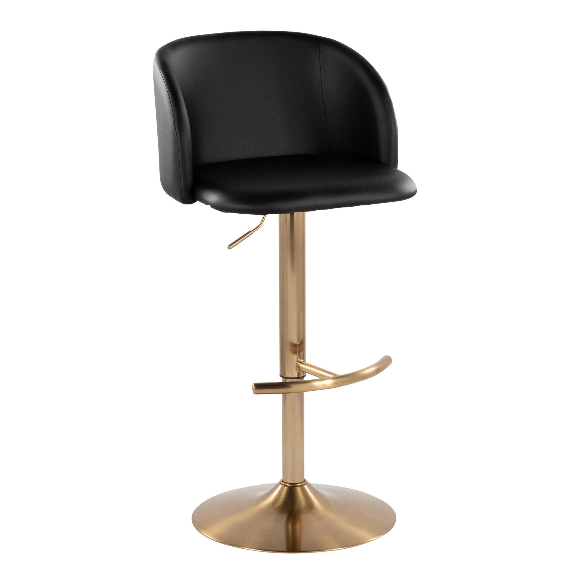 Fran Adjustable Barstool - Set of 2 - Gold Metal, Black PU