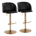 Fran Adjustable Barstool - Set of 2 - Gold Metal, Black PU