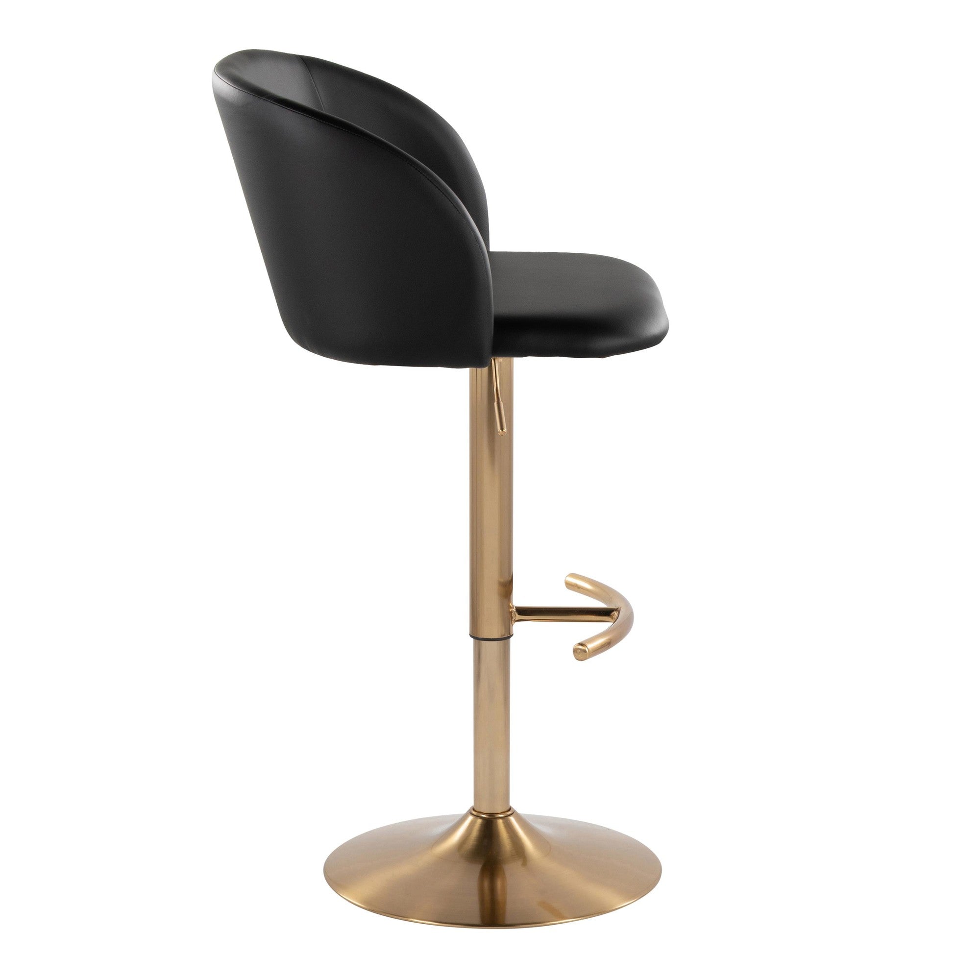 Fran Adjustable Barstool - Set of 2 - Gold Metal, Black PU