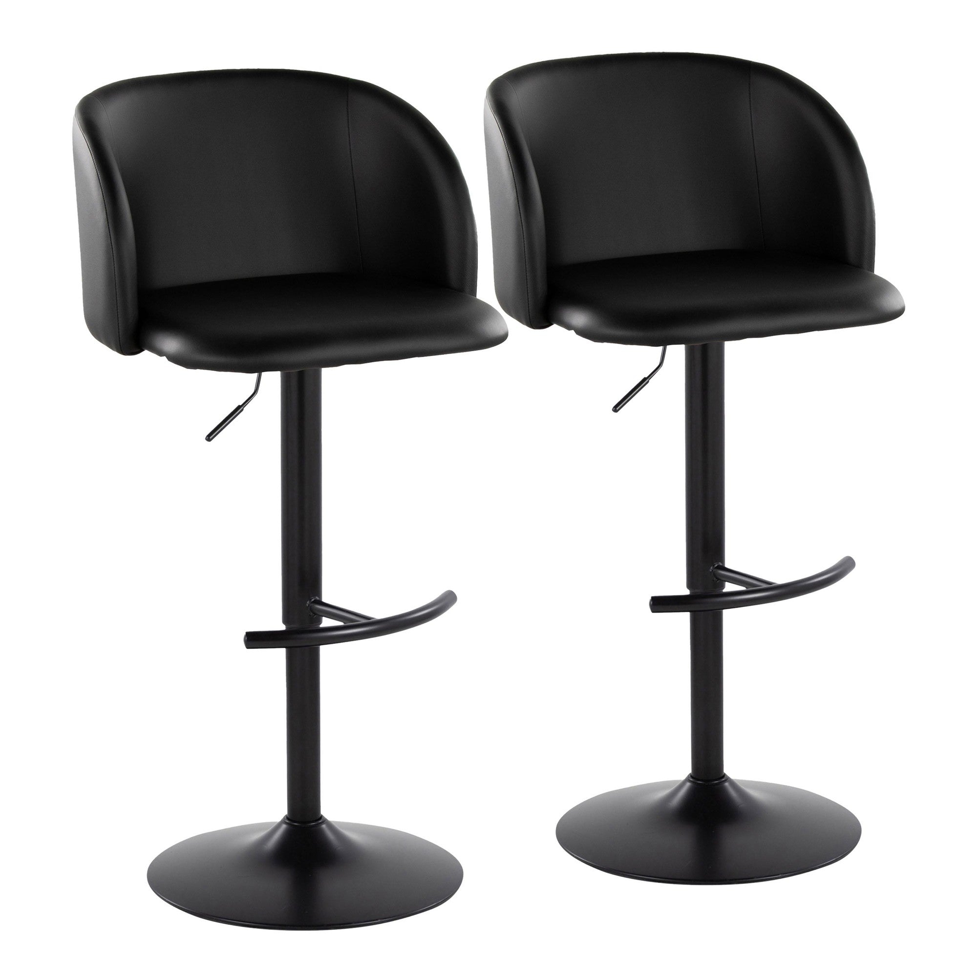 Fran Adjustable Barstool - Set of 2 - Black Metal, Black PU