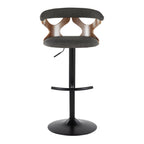 Gardenia Adjustable Barstool - Set of 2 - Black Metal, Walnut Wood, Charcoal Fabric