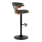 Gardenia Adjustable Barstool - Set of 2 - Black Metal, Walnut Wood, Charcoal Fabric