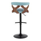 Gardenia Adjustable Barstool - Set of 2 - Black Metal, Walnut Wood, Teal Fabric