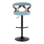 Gardenia Adjustable Barstool - Set of 2 - Black Metal, Walnut Wood, Teal Fabric