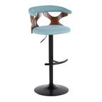 Gardenia Adjustable Barstool - Set of 2 - Black Metal, Walnut Wood, Teal Fabric