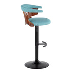 Gardenia Adjustable Barstool - Set of 2 - Black Metal, Walnut Wood, Teal Fabric