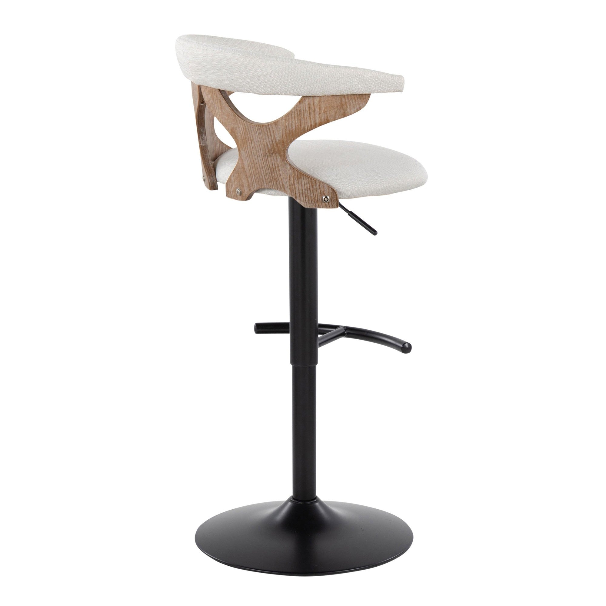 Gardenia Adjustable Barstool - Set of 2 - Whitewashed Wood, Black Metal, Cream Fabric
