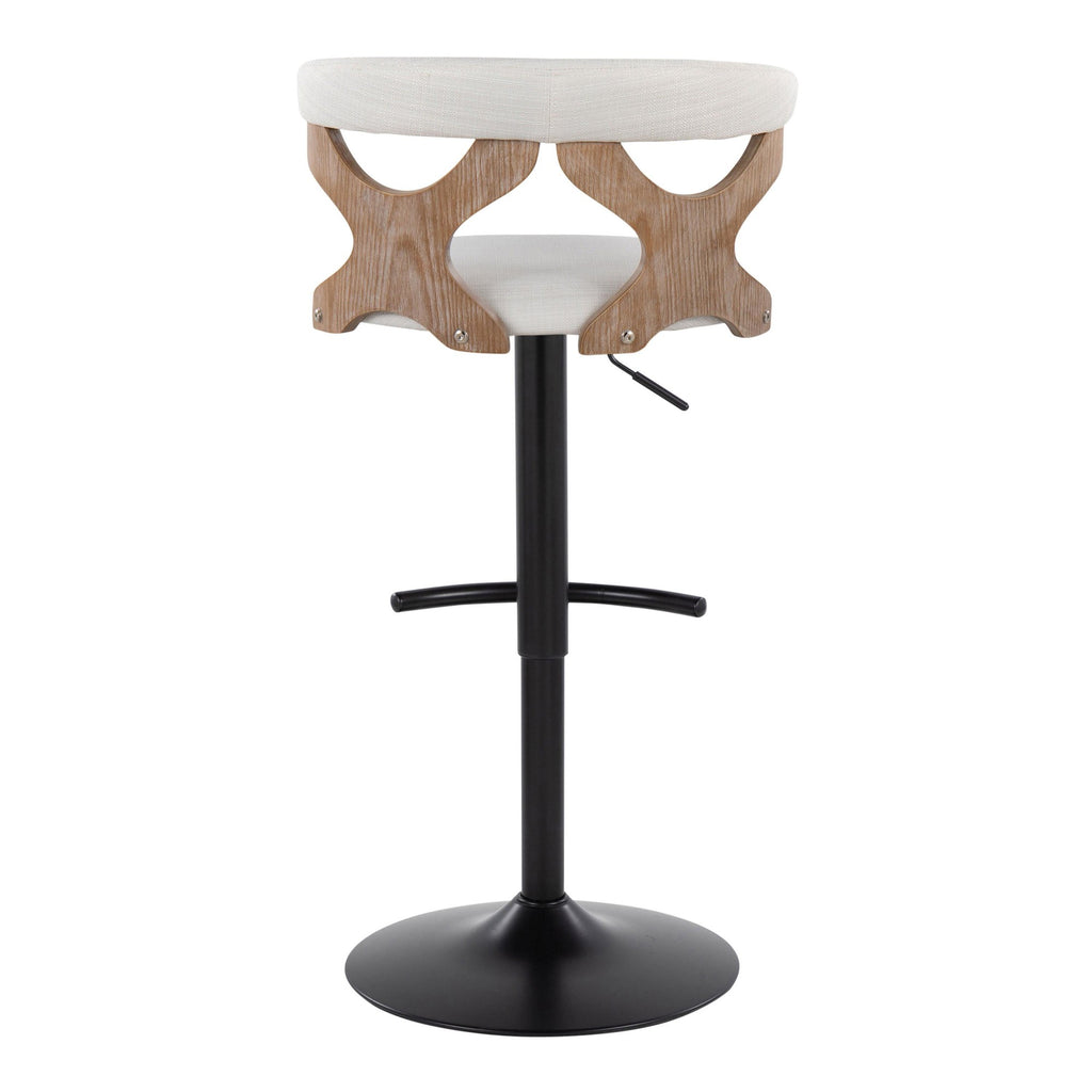 Gardenia Adjustable Barstool - Set of 2 - Whitewashed Wood, Black Metal, Cream Fabric