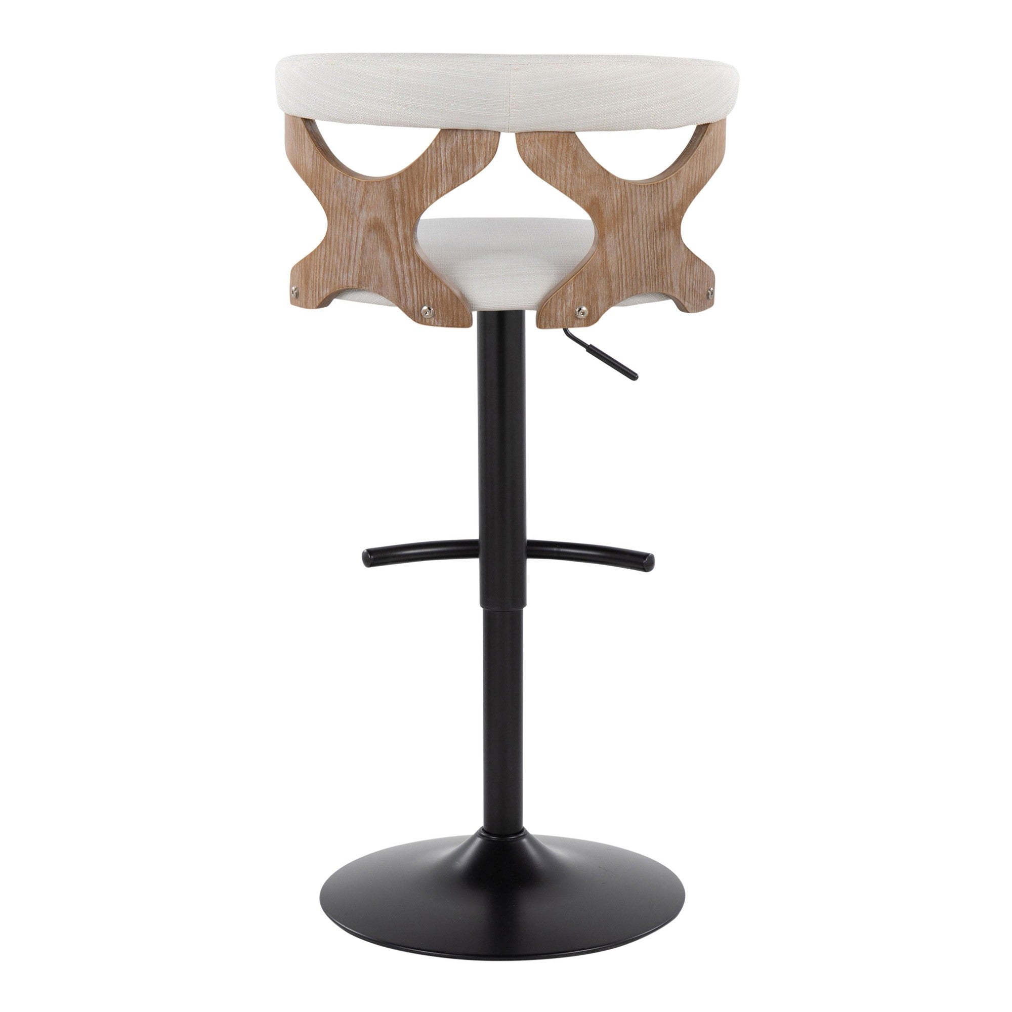 Gardenia Adjustable Barstool - Set of 2 - Whitewashed Wood, Black Metal, Cream Fabric