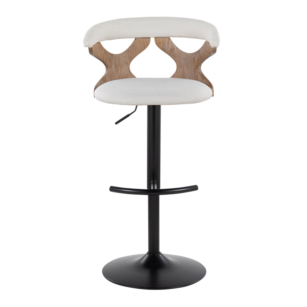 Gardenia Adjustable Barstool - Set of 2 - Whitewashed Wood, Black Metal, Cream Fabric