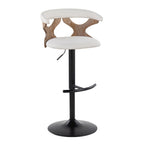 Gardenia Adjustable Barstool - Set of 2 - Whitewashed Wood, Black Metal, Cream Fabric