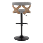 Gardenia Adjustable Barstool - Set of 2 - Whitewashed Wood, Black Metal, Light Grey Fabric