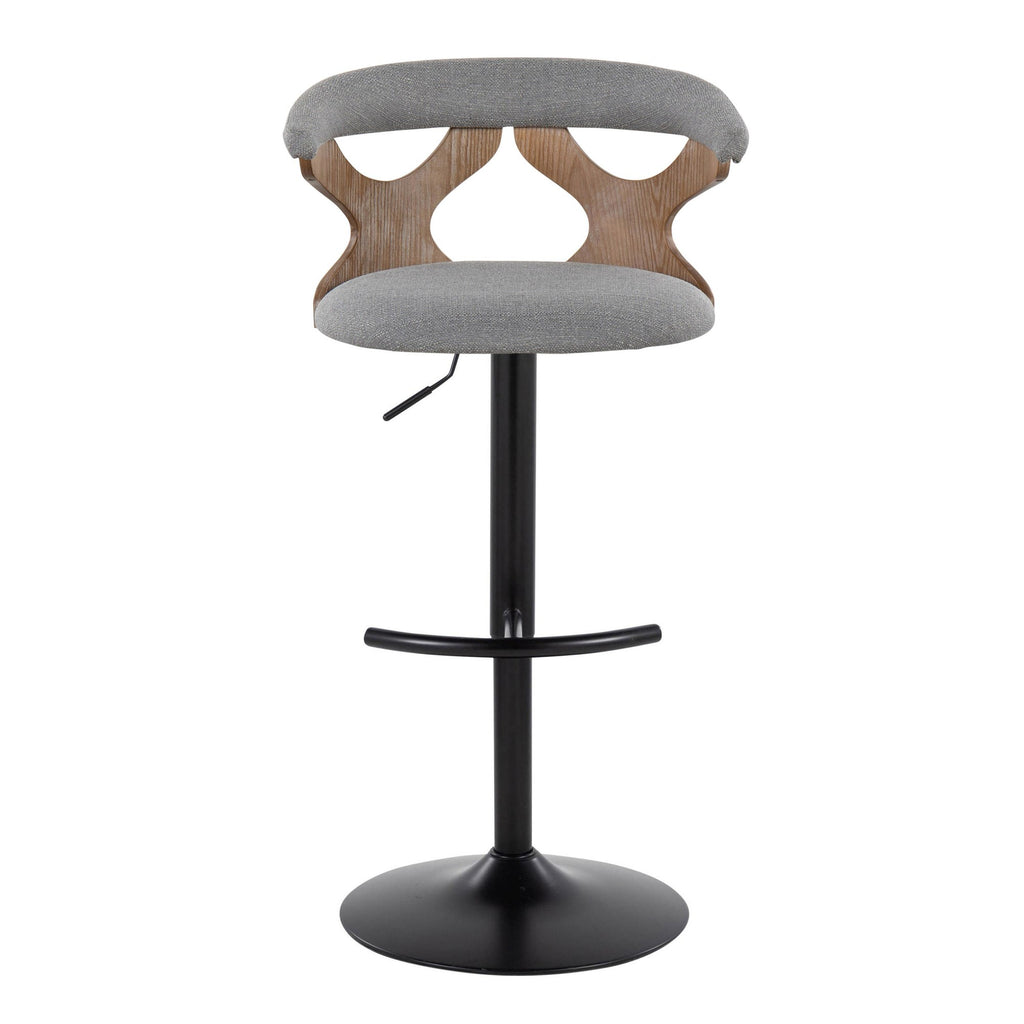 Gardenia Adjustable Barstool - Set of 2 - Whitewashed Wood, Black Metal, Light Grey Fabric