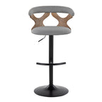 Gardenia Adjustable Barstool - Set of 2 - Whitewashed Wood, Black Metal, Light Grey Fabric
