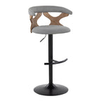Gardenia Adjustable Barstool - Set of 2 - Whitewashed Wood, Black Metal, Light Grey Fabric