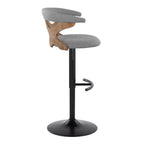 Gardenia Adjustable Barstool - Set of 2 - Whitewashed Wood, Black Metal, Light Grey Fabric